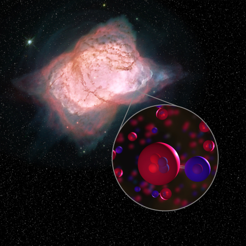 Illustration of planetary nebula NGC 7027 and helium hydride molecules