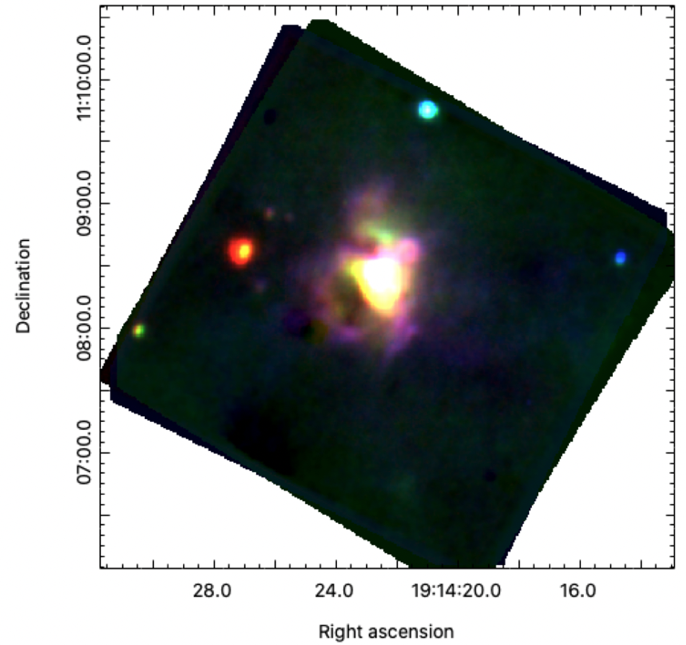 Three-color image of G45.45+0.06 with FORCAST images 