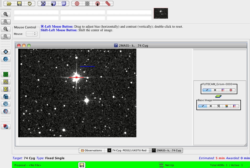 The overlay of the FLITECAM AOR \"Nod Off Slit\" mode on 74 Cyg