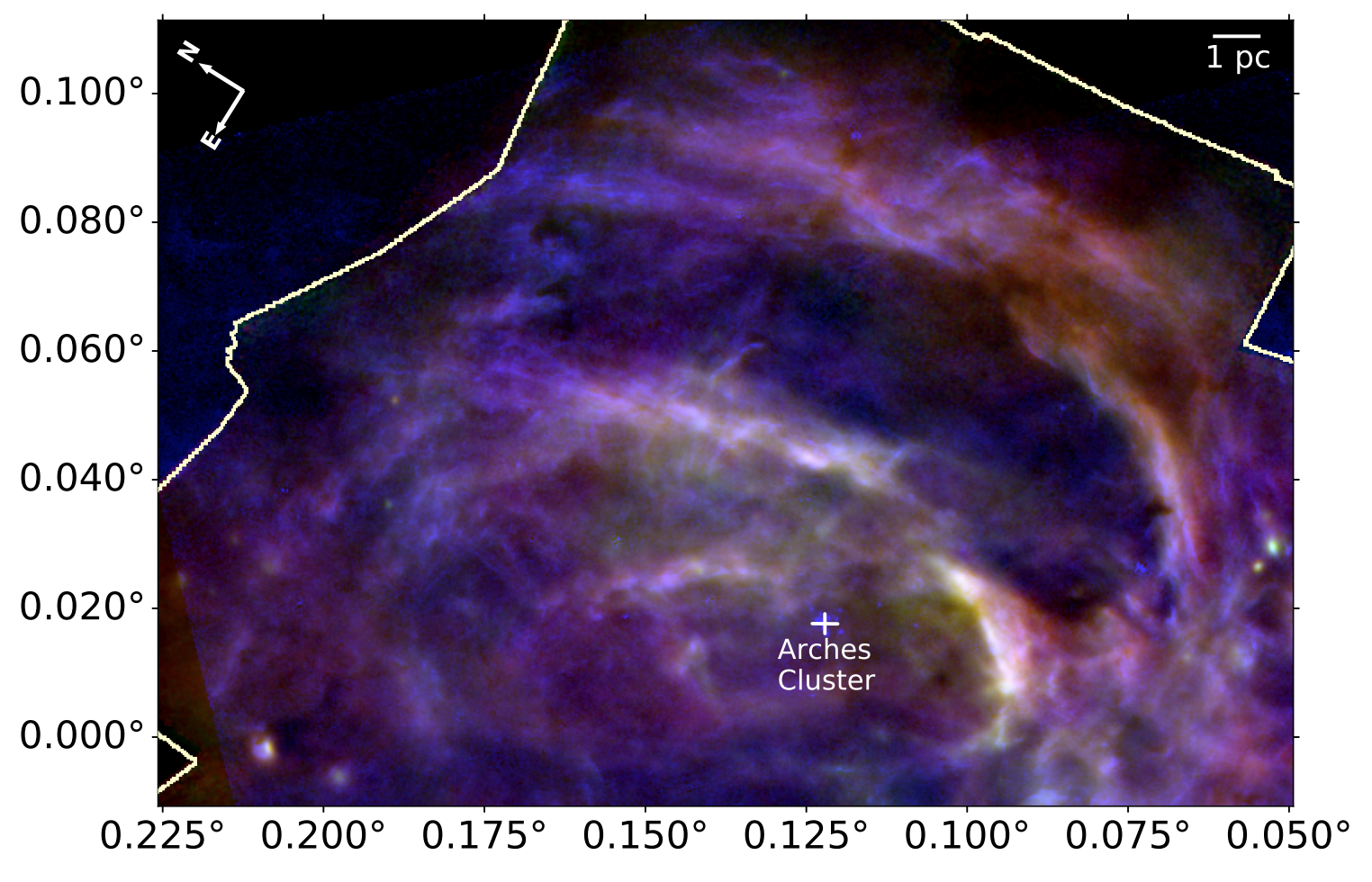 A false-color map of the Arched Filaments