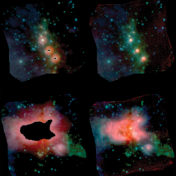 RGB images of Cygnus X sub-regions with Spitzer and SOFIA FORCAST data