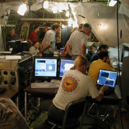 Telescope Assembly and HIPO instrument on-sky test crews at work in the SOFIA cabin