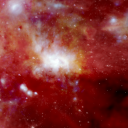 Composite infrared image of the center of our Milky Way galaxy centered on the Sgr A complex 
