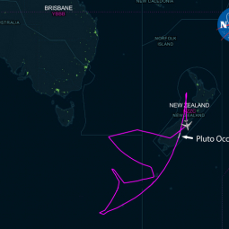 Flight path for occultation flight showing area of Pluto occultation