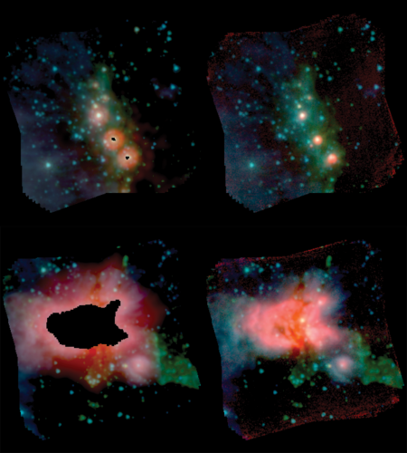 RGB images of Cygnus X sub-regions with Spitzer and SOFIA FORCAST data