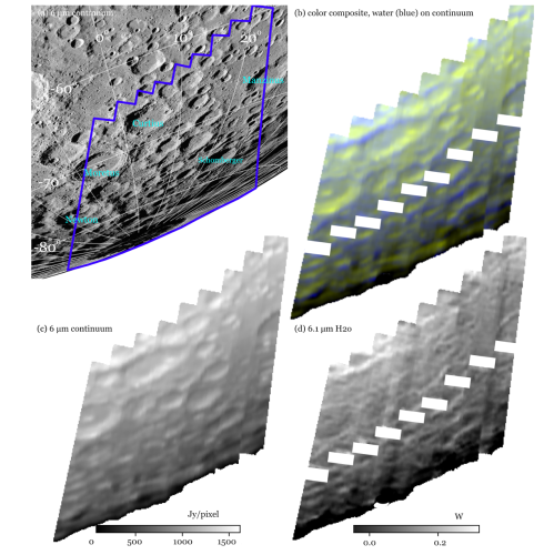 Renditions of Moon region observed with SOFIA and water and continuum emissions