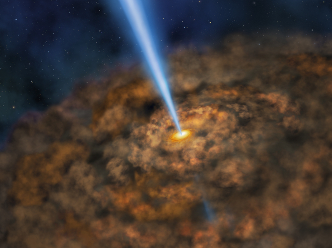 Illustration of thick ring of dust near the supermassive black hole of an active galactic nuclei