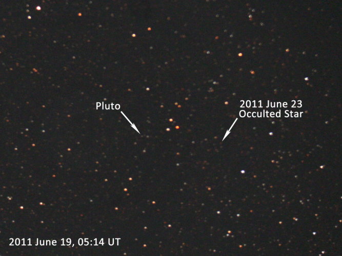 Optical image of the June 23 Pluto occultation star field taken from AAS Press Officer Rick Fienberg's home observatory in New Hampshire. 