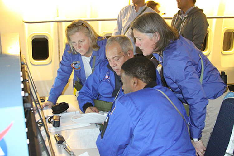 Airborne Astronomy Ambassadors at the educators' work station on SOFIA