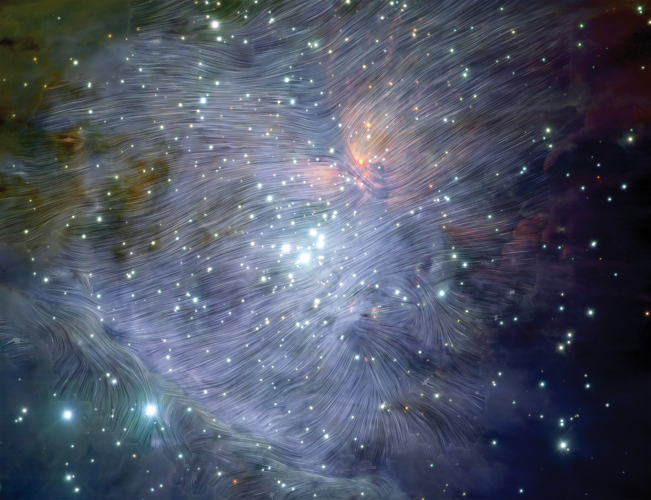 Orion Nebula with magnetic lines