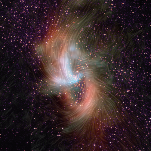 Magnetic field streamlines over an image of the ring around the Milky Way's black hole