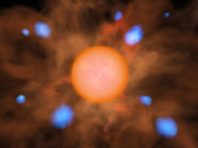 Artist’s impression of a pulsating variable star with circumstellar envelope and water masers