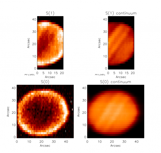 EXES spectral maps of H2 emission on Jupiter at 17.0 and 28.3 microns
